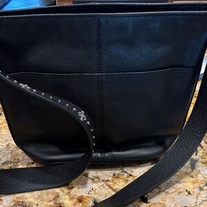 BRIGHTON-Black Leather Shoulder/crossbody Bag